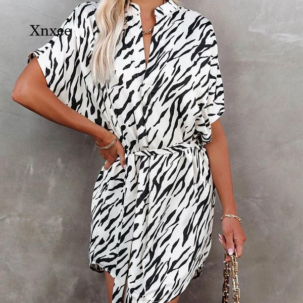 

women's swimwear zebra print shirt dress simmer design fashion short sleeve bodycon irregular loose mini robe, White;black