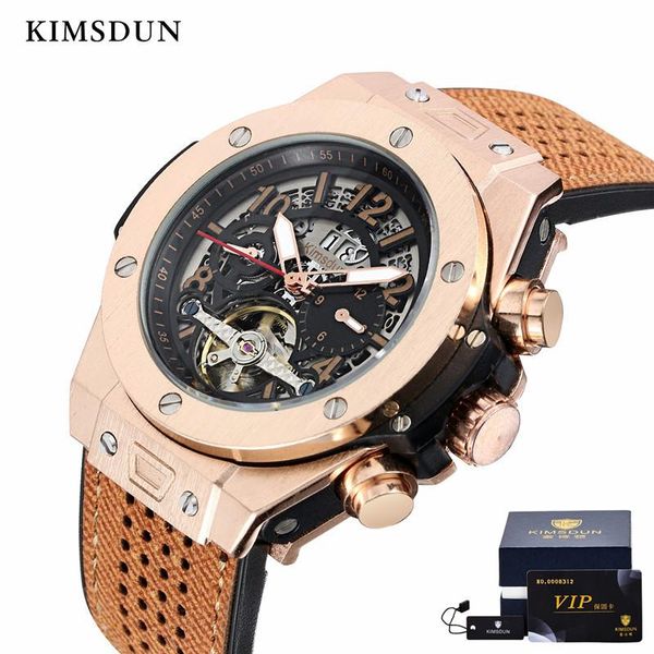 

wristwatches kimsdun men's automatic mechanical watch fashion casual luxury classic tourbillon sports trend silicone strap gold relogio, Slivery;brown