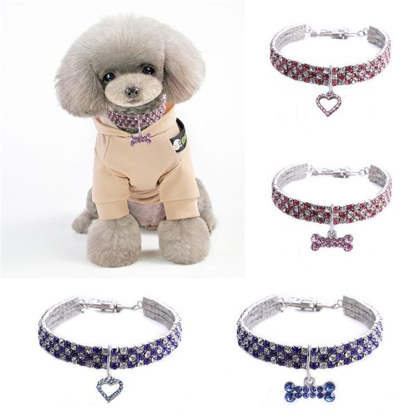 

dog collars & leashes bling crystal collar diamond puppy pet shiny full rhinestone necklace for little dogs supplies s/m/l