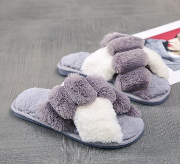 Mulheres Inverno Mulheres Furry Chinelos Soft Plush Sapatos Faux Fur Sapatos Indoor Senhoras Plataforma Sandalias Open Toe Toe House Fluffy House Slides GC665