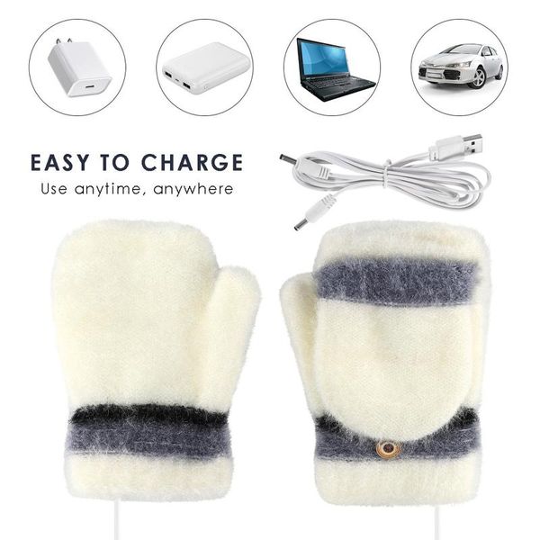 

five fingers gloves winter lapwomen usb heated mitten full&half finger warm knit hand fingerless mittens for, Blue;gray