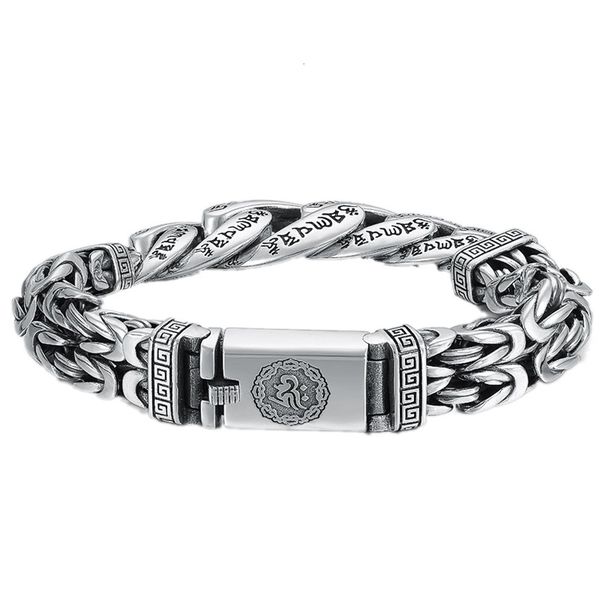 

2021 new real s925 sterling sier jewelry six-character mantra peace pattern personalized man bracelet wide vintage boys gifts eqnd, Black