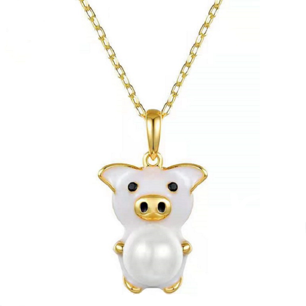 

pendant necklaces fashion cute pig gold plated enamel white paint children gift necklace, Silver