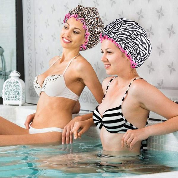 

shower caps bath hat waterproof double layer thick reusable satin cap bathroom accessories kitchen supplies oil fume