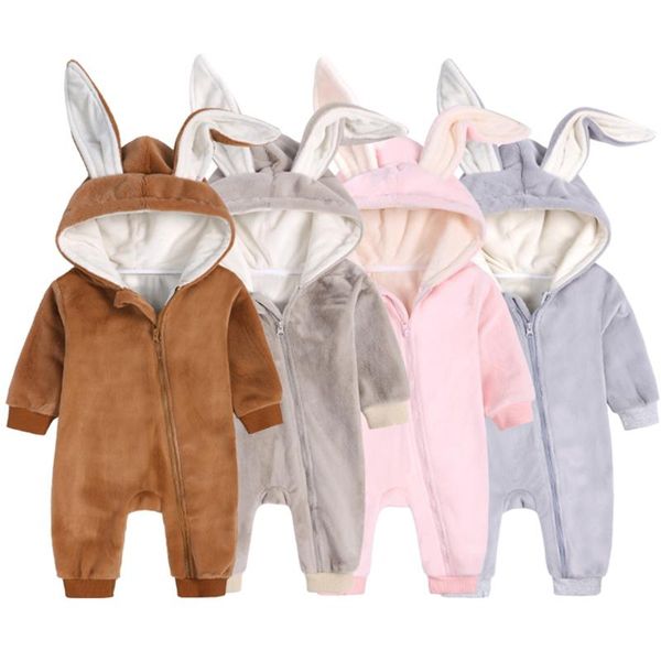 

jackets winter fleece romper coats for baby ears jumpsuit born clothing cute hooded solid rompesr infant boys girls outfits, Blue;gray