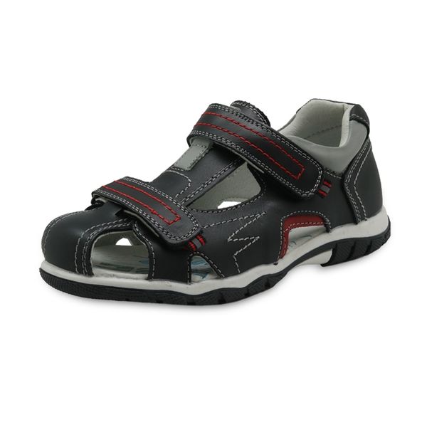 

apakowa summer leather sports sandals closed toe flat orthopedic kids shoes for boys with arch support for beach walking running 210306, Black;red