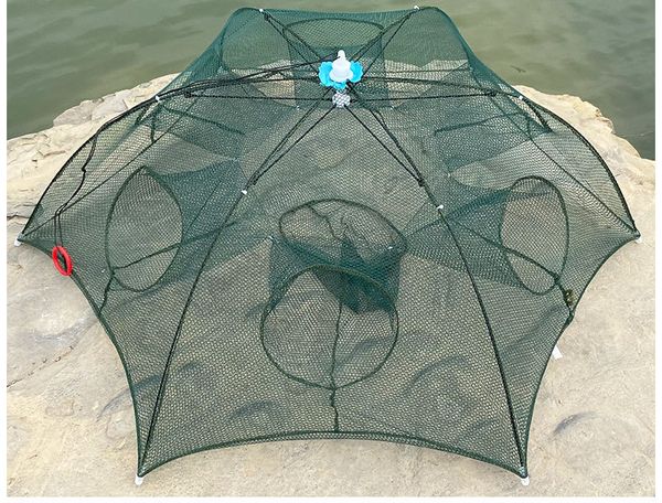 Portátil Dobrado Pesca Net Peixe Camarão Minnow Lagostas Crayfish Crayfs Malha Malha Trap Automatic 4 - 24 furos Fishing Nylon Nylon Dobrável Catch