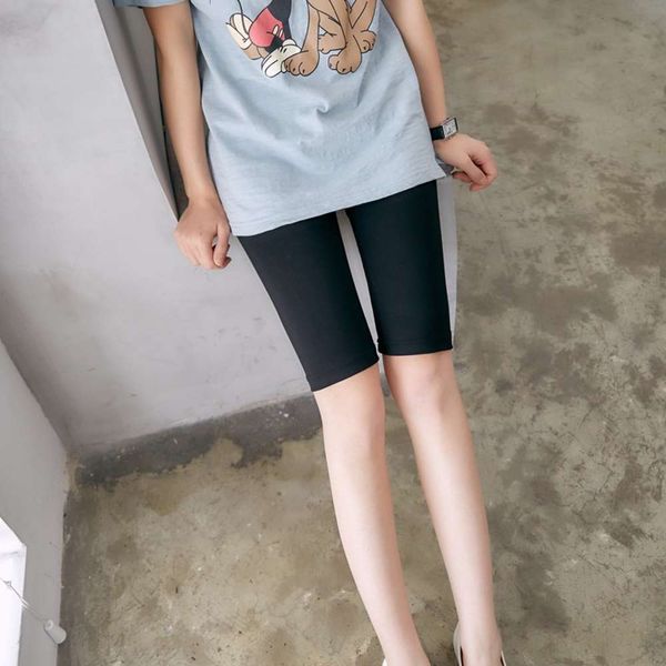 

body sculpting border summer leggings women's thin security cotton capris lace oversized stretch pants, Black