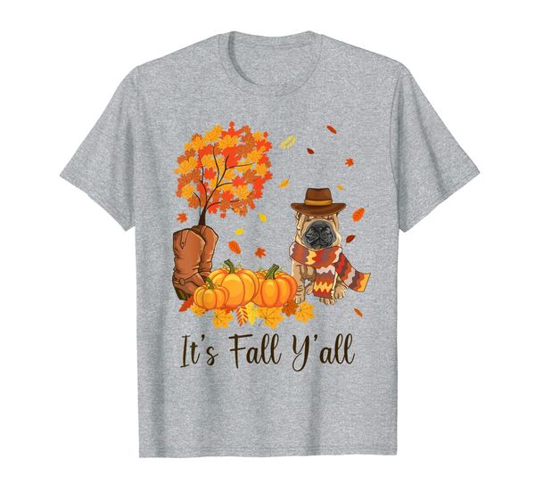 

it's fall y'all shar pei pumpkin fall autumn thanksgiving t-shirt, White;black