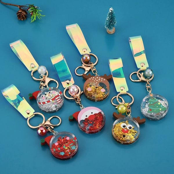 

creative round shape into the oil quicksand christmas series keychain elk pendants cute bag pendant small gift, Silver