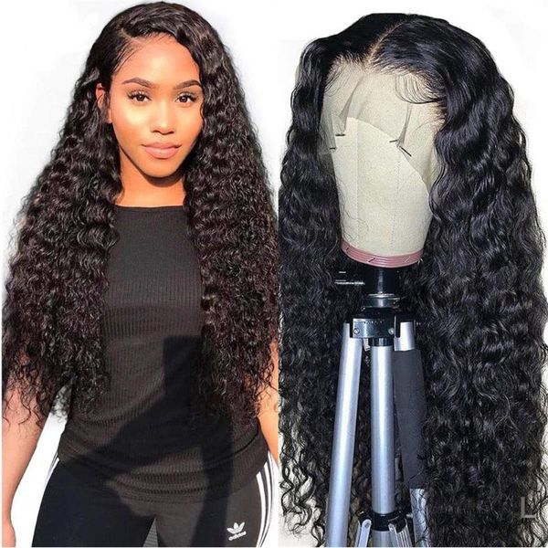 

lace wigs brazilian deep wave frontal wig transparent front human hair for women pre plucked closure 150% density, Black;brown