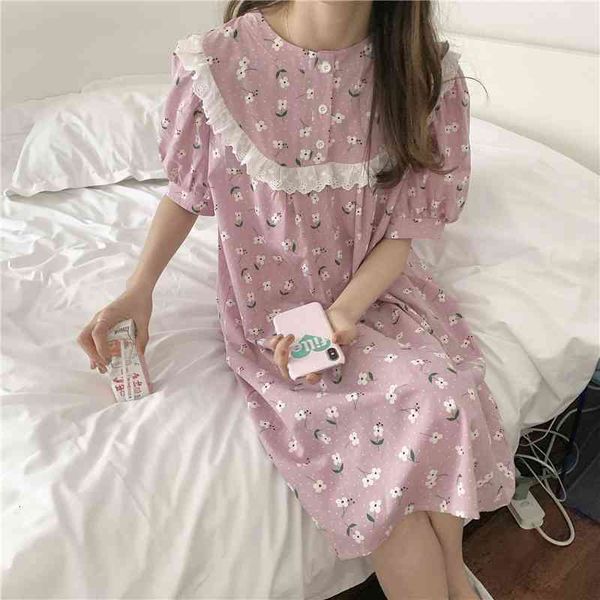 

casual dresses 2021 pink daisy printed chic outwear pajamas sleepwear princess dress homewear florals holiday prom nightdress sahv, Black;gray