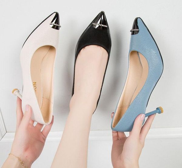 

women's shoes in spring and autumn high fine heel pointed end @292, Black