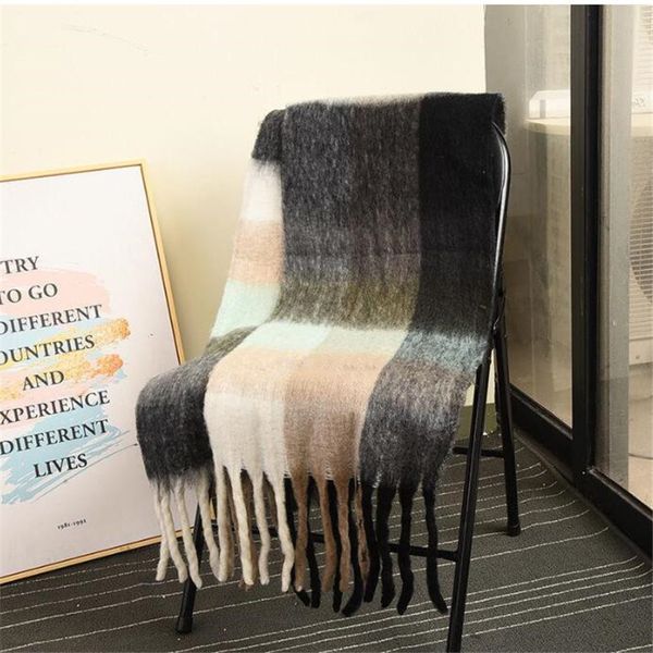 

wholesale-brand acne studios 8 color wool scarf new rainbow grringed shawl for male and female 22, Blue;gray
