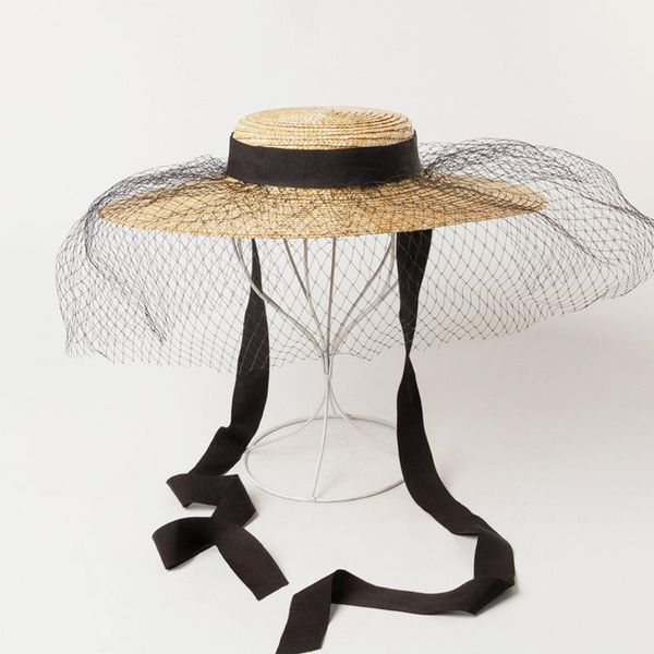 

wide brim hats 202104-hh7314 handmade straw long ribbon holiday lady sun cap women leisure hat, Blue;gray