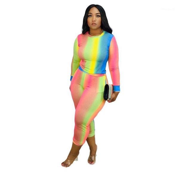 

women's tracksuits fashion 2021 women street hip hop style sets long sleeve round neck elastic pants printed two piece, Gray