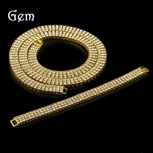 

3 drainage diamond necklace and bracelet zinc alloy men's hip-hop jewelry, Silver