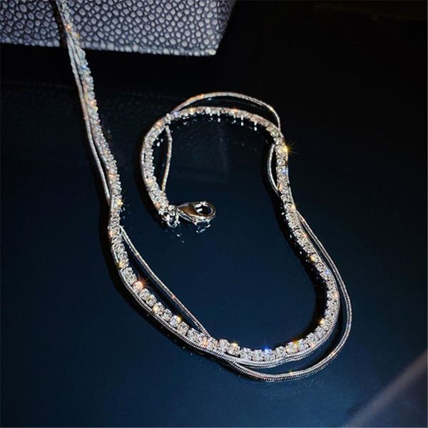 

chokers fashion luxury double layer zircon clavicle chain female short necklace gift for women jewelry wholesale, Golden;silver