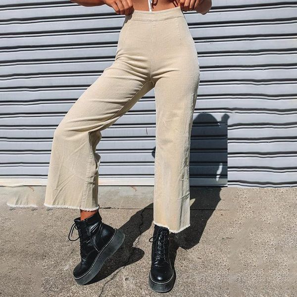 

women's pants & capris apricot ribbed corduroy high waist wide leg women 2021 fashion casual solid streetwear loose trouser, Black;white