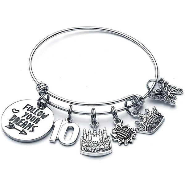 

charm bracelets birthday with crown numbers text sunflower cake heart shape bracelet gift for women girls, Golden;silver