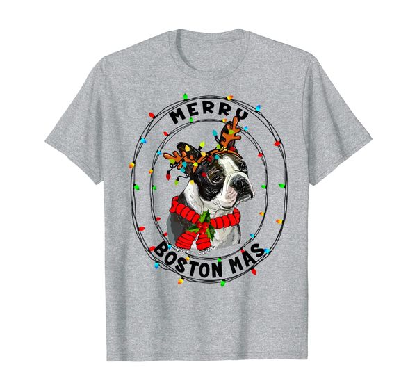 

xmas funny merry bostonmas cute boston terrier reindeer gift t-shirt, White;black