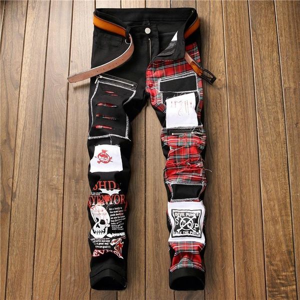 

men's jeans 2021original design stitching and color matching small straight micro-stretch trendy pant, Blue