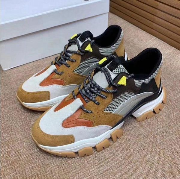 

Designer brand casual shoes leather + mesh splicing men's sneakers Super handsome anti slip tooth shaped thick bottom lace up sneaker, Color 2