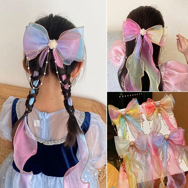 

hair accessories girls sweet cute colorful chiffon bow ribbon hairpins children decorate headband clips accesories, Slivery;white