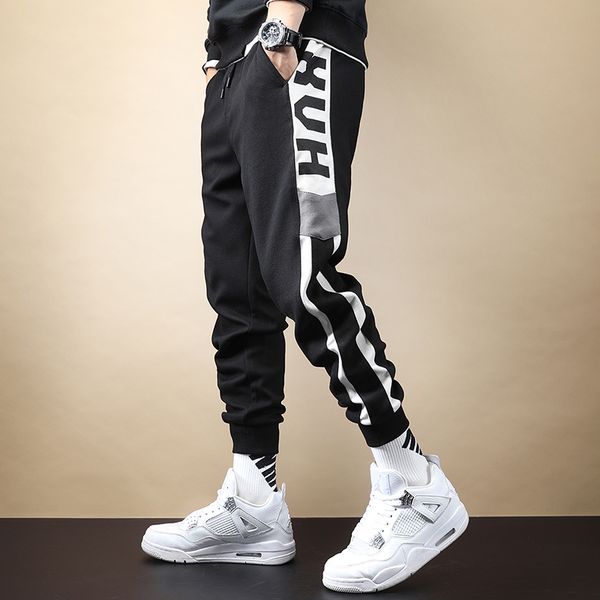 

2021 men's fashion sweatpants winter sports loose elastic runners at the waist of drawstring nqxh, Black