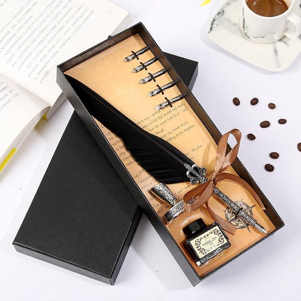

fountain pens conjunto de caneta imersÃ£o cabelo comprido estilo europeu retro caneta-tinteiro para escrever papelaria caixa presente