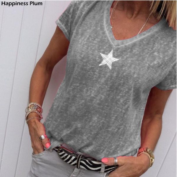 

women's t-shirt 2021 summer t shirt women casual v-neck t-shirts female short sleeve for girls grey solid femme tee, White
