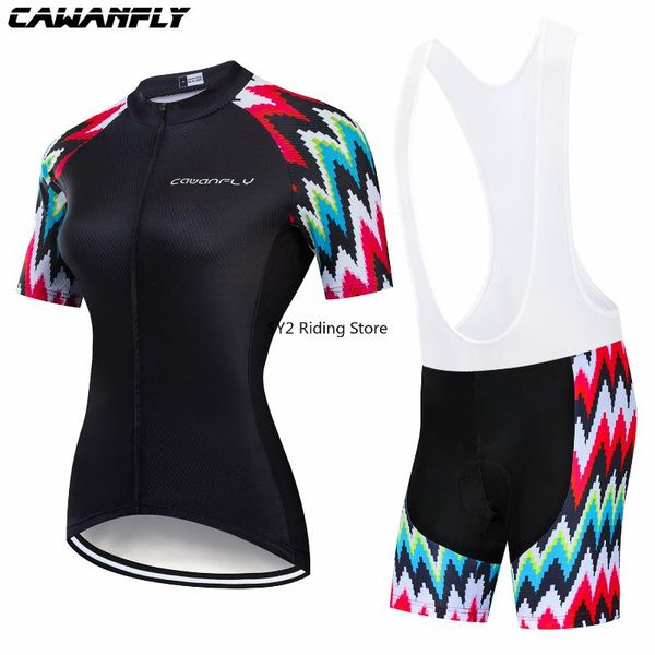 

racing sets cawanfly 2021 cycling jersey set woman bike clothing bicycle clothes summer hombre maillot ropa ciclismo, Black;blue