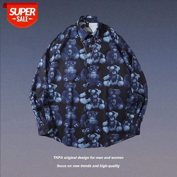 

tkpa retro loose drape flower shirt male long-sleeved harajuku bf funeral thin coat ins #y35c, White;black