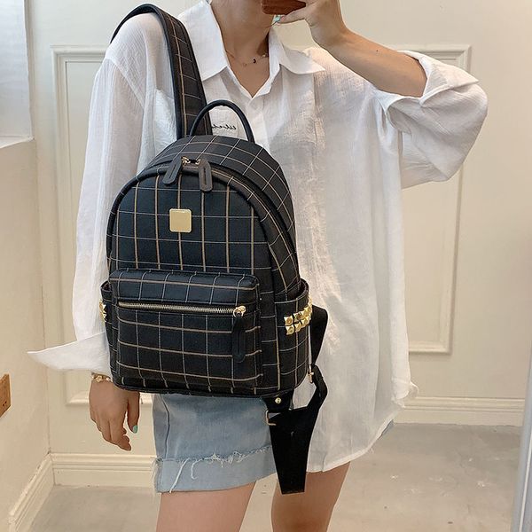 

2021 new casual backpack fashion versatile trendy cool plaid travel backpack large capacity trendy womens bags