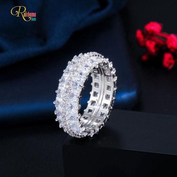 

cluster rings rainbamabom romantic cute 925 solid sterling silver created moissanite wedding engagement fine jewelry ring for women wholesal, Golden;silver