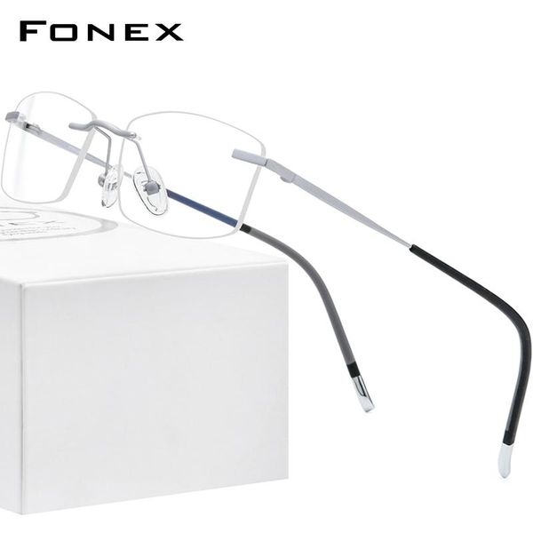 

fashion sunglasses frames fonex rimless titanium eyeglasses men 2021 square prescription glasses frame women myopia optical eyewear 9608, Black