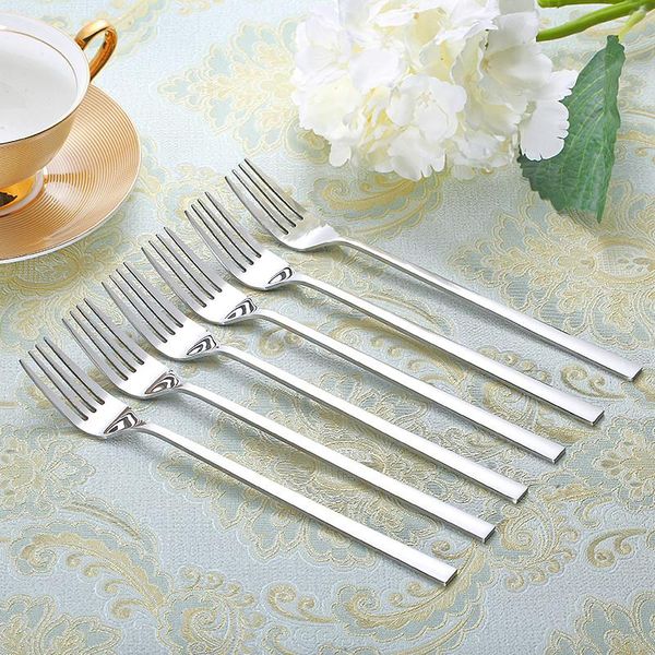 

forks 6pcs 8.5''stainless steel dinner fork salad dessert fruit cutlery four tine flatware set korean long handle table