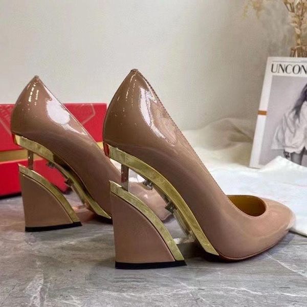 

dress shoes luxury nude patent wedge pumps women real leather clear pvc gold high heel stilettos ladies gladiator quality, Black