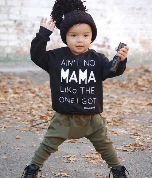 Infant Baby Boy Clothes Fashion Letters Ain't No Mama Like the One I Got Tops + pants Set da 2 pezzi 2019 Spring Baby Boy Abbigliamento G1023