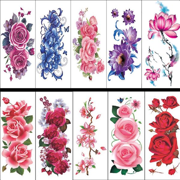 

100pcs wholesales temporary tattoos sleeve women girl beauty body arm art black rose flower glitter waterproof tattoo stickersco