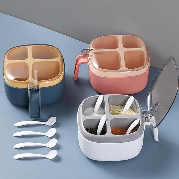 Bottiglie di stoccaggio Barattoli Cucina Per spezie Scatola Contenitore Porta Condimenti Scatole di plastica per la casa Coperchio Utensili Zucchero Organizzatore Armadietto Articoli