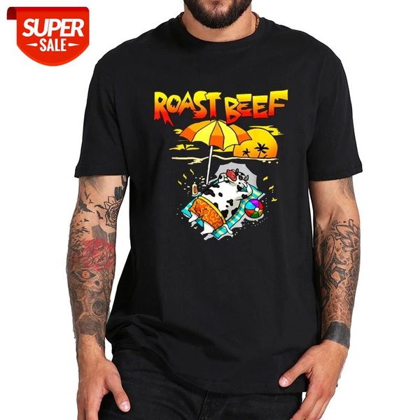 

roast beef cow on beach t shirt vacation sun tan kids funny tshirt 100% cotton eu size pure cotton homme casual camiseta #fh3e, White;black
