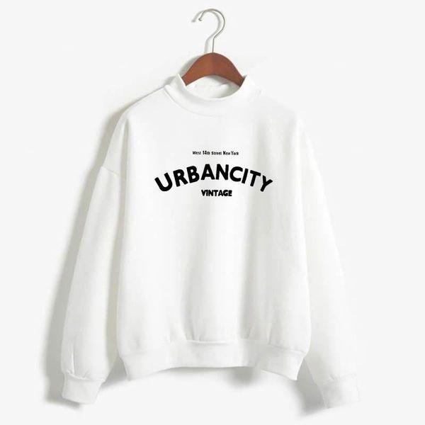 

women's hoodies & sweatshirts white urban city print round neck sweatshirt kpop fans aesthetic fleece casual hoody, Black
