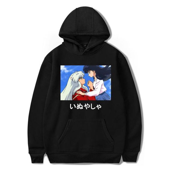 

men's hoodies & sweatshirts 2021 kawaii anime cartoon inuyasha print hoodie sweatshirt men/women pullovers tracksuit plus size fashio, Black
