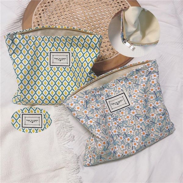 

storage bags fresh flowers cosmetic bag women's makeup travel toiletry cotton fabric capacity zipper art style