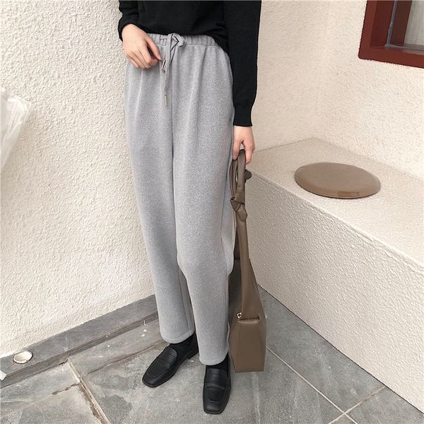 

women's pants & capris hzirip solid chic elegant minimalist velvet thicken the whole casual game waist high women's straight pants, Black;white
