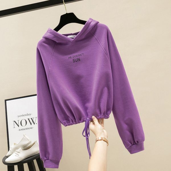 

new 2021 spring autumn hooded casual solid letter print short hoodies fashion drawstring long sleeve kawaii sweatshirt nl84, Black