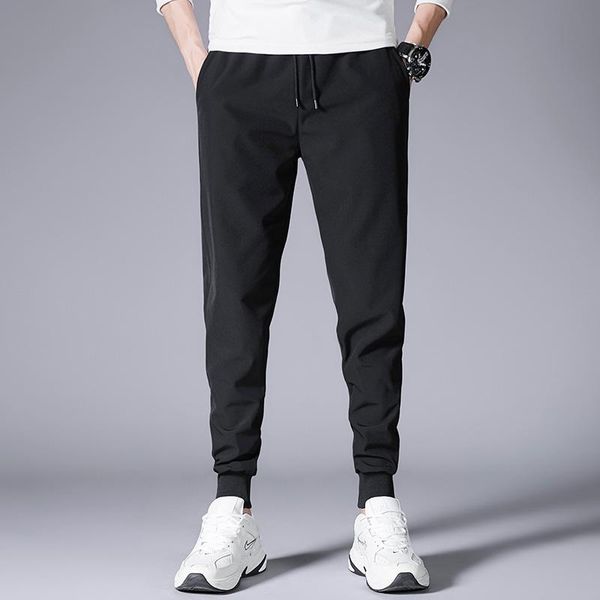 

men's pants cotton four-way stretch fashion casual bunch loose feet sports, Black