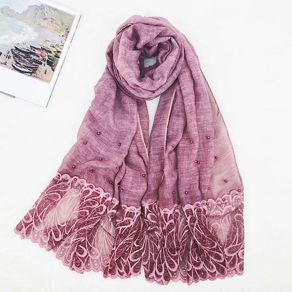 

pearl transparent lace feather cotton linen scarf women's sunscreen shawl beach towel muslim headscarf, Blue;black