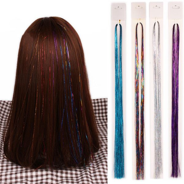 Funkelndes Haar-Lametta, Regenbogenfarbene Strähnen, Mädchen-Kopfbedeckung, Laser-Falsche Haarverlängerung, Bling-Dekoration, Glitzerstreifen, Party-Geschenk